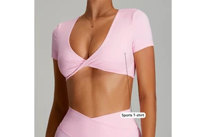 Wholesale Quick Drying Backless Yoga Clothes, Women's Sexy Yoga Short Sleeved Sports T-shirt Tops, Outdoor Running Fitness Tops