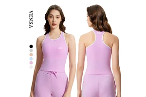 Women's Casual Fitness Yoga Tank Tops Plus Size Color Block Design Seamless Neck Sports Vest Lightweight Beautiful Back Chest