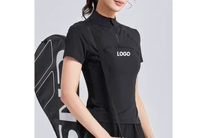 Oem Quick Dry Slim Fit Half Zip Soft Lightweight Yoga Tennis Tops Custom Women'S Short Sleeve Gym T-Shirt With Back Mesh Design