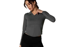 Ladies' Long-Sleeved Stand-Up Collar Zipper Yoga Breathable Windproof Sports Running Coat Solid Color Spandex/Nylon 140g