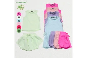 Lucky Sprout Baby Yoga Clothes Summer Sleeveless Outfits Tennis Running Wear Quick Dry Children Fitness Yoga Sportswear Sets