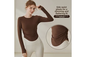 Custom Breathable for Yoga Suit Women's 2026 Autumn Winter New Cross-border Slim-fit Pilates Pleated Long-sleeved Top