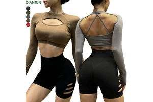 High Quality Custom Logo Yoga Top for Adults Slim Fit Gym Top With Solid Color Long Sleeves Comfortable Sustainable Made Spandex
