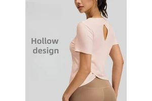 Women's Hollow Out Crew Neck Yoga Fitness T-Shirt-Short Sleeve Spandex/Polyester Sweat-Wicking