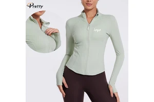 Wholesale Sports Shirts Custom logo Long Sleeve Yoga Top Casual Coat Running Stand Collar Slim Fit Zipper Workout Gym Sports Top
