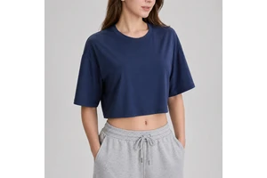 Custom Logo Women Crop T Shirt Breathable Quick Dry 100% Cotton Loose Fit Short Sleeve Sporty Gym Workout Running Fitness Sports