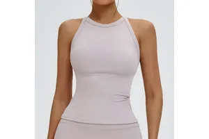 Women High Neck Sleeveless Sports Tank Top Yoga Workout Gym Fitness Activewear Seamless Stretchy Breathable Exercise Shirt