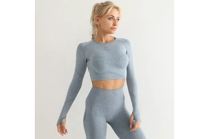 2022 Top Selling Sexy Gym Sports Spandex Seamless Fitness Activewear Beautiful Back Long Sleeve Yoga Tops for Women