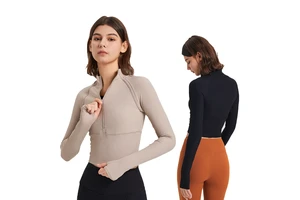 Women's Regular Fit Half-Zip Yoga Top Quick-Drying Moisture Wicking Long-Sleeved Spandex/Nylon Crop Top
