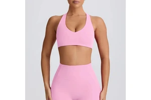 Sexy V-Neck Open Back Yoga Bra Tank Top Women Padded Tight Fit Sweat-Wicking Breathable Spandex/Nylon Gym Fitness Top