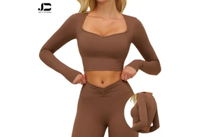 Autumn and Winter Brushed Fabric Yoga Long Sleeve Yoga Clothes Women's Outdoor Running Fitness Clothes Wear Casual Sports Top