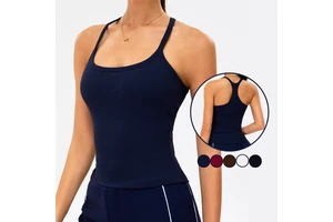 Custom logo Gym Shirt Casual Running Yoga Padded Sports Bra Tops Slim Fit Ribbed Racerback Gym Fitness Tank Top for Women