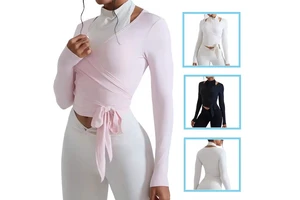 CY0307 Women's Balletcore Backless Yoga Top Breathable Lightweight Regular Fit Plus Size Long Sleeve Running Fitness Training
