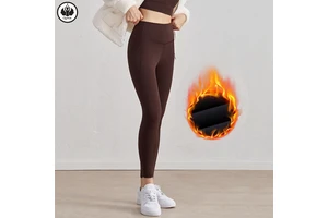 QUMOR High Waist Solid Warm Nude Workout Sportswear Thin Fleece Gym Fitness Pants Yoga Leggings Women