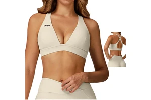 Training Halter Breathable Simple Sports Bra Strappy Cross Back Design V-neckline Women Yoga Workout Crop Tops Custom Fitness