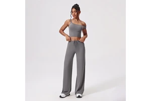 Women's Solid Antibacterial for Yoga Suit Off-the-Shoulder Full Length Quick-drying 2-Piece Set Cross-border Fitness Clothing