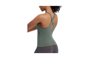Women's Lightweight Seamless High Neck Tank Top Cross Back Workout Gym Athletic Yoga Top with Built-In Bra