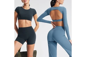 Best-selling Women's Openwork Full-Sleeve Yoga Top Backless Fitness T-Shirt Slim Fit Breathable Quick-Dry Sports Running Front