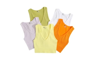 Yoga Clothes Women Tights Sports Tops Short Sleeved Running Slim V-Neck Vest Fitness Workout Top