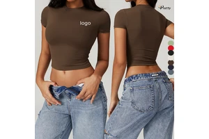 Custom Popular Comfortable Layered Activewear Women Brushed Short Sleeve Shirt Double Layer Crop Top Lightweight Yoga Tank Top
