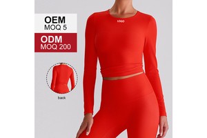 6008 Women Ribbed Quick Drying Shirt Long Sleeve Slim Yoga Top Crew Neck Sport Wear