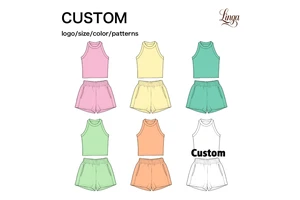 Custom Girls Tank Top Shorts Set Round Neck Sleeveless Side Pockets Activewear Fabric Daily Wear OEM