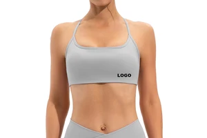 Women's Lightweight Custom Gym Yoga Top Sexy Thin Straps Cross Back Detachable Sport Bra Front Logo-Fashion Exercise Fitness Top