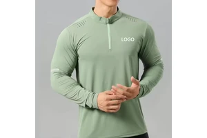 Men's Fitness Quarter Zip Tights Quick Dry Compression Long Sleeves Gym Sports Shirt for Fall Workout Training 200 Grams Fabric