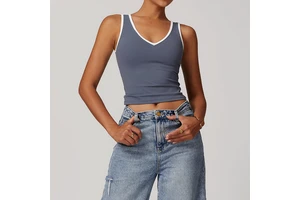 Women Breathable Quick Dry Open Back Skinny Yoga Vests Naked Contrast Fitness Wear Sports Yoga Vest