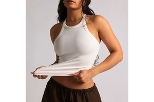 Wholesale Custom Women Ribbed Halter Casual Athletic Tank Top Summer Style Breathable Cross Back Slim Fit Solid Yoga Vest