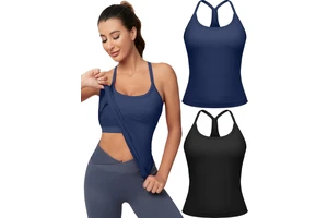 Women's Seamless Ribbed Yoga Top with Pads, Quick-Dry Running Fitness Tank, Sports Apparel Gym Clothes Women