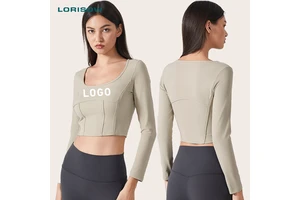 LORISOW Yoga Tops Long Sleeve Square Neck Slim Fit Workout Shirts Cropped Fitness Yoga Top For Gym Running Fitness