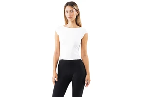 Women's Open Back Double Layer Short Sleeve Top Stretch Fit Soft Fabric Everyday Activewear Shirt Yoga Gym Wear Summer Fit