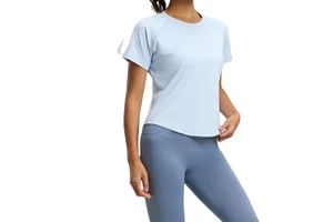 New Loose Mesh Spandex/Polyester Seamless Yoga Short-sleeve Breathable Solid Pattern Front Logo Women Summer Running T-shirt