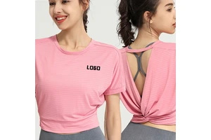 Women's Custom Design Fitness Yoga Workout Tops Short Sleeves Breathable Hollowed Sportswear Quick Dry Lightweight Yoga T-Shirts