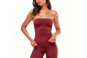 Strapless Bandeau Style Vest Side Red White Vertical Stripes Yoga Sports Gym Fitness Strapless Tank Top for Women Wear