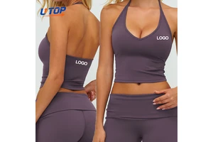 Custom Logo V Neck Halter Yoga Tank Tops Breathable Quick Dry Shockproof Sports Bra Women Outdoor Running Gym Fitness Vest
