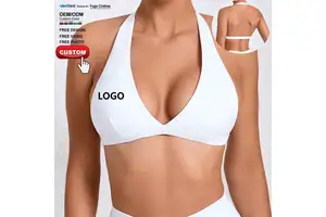 Custom Factory Women Tight Fit Quick Dry Sexy Deep V Neck Sports Yoga Bra Outdoor Running Backless Halter Fitness Underwear