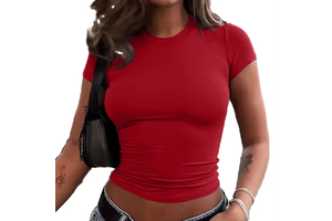 Round Neck Right Shoulder Short Sleeve Women's Summer 2026 New Slim Fit Versatile Slim Short Top T-Shirt
