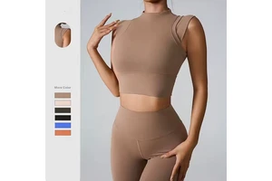 Luxury Custom Spring Summer High Elasticity Nude Feeling Tight Sports Top Shaped Yoga Clothing Gym Fitness Women T Shirt