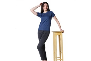 Ladies Elegant Premium Stretchable Neck Half Sleeve Tshirt-Moonlight Blue Canvas Fabric 100% Cotton Plus Size Women's T-Shirts