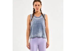 Custom Logo Ladies Crop Top Acid-washed Cotton Gym Wear Workout Tank Top Breathable Yoga Sleeveless Low Cut Loose Fit Tank Top