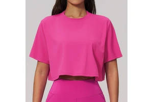Crop Top Women's Yoga Tee Loose Relaxed Fit Short Sleeve Quick Dry Running Top Breathable Running Fitness Shirt 7 Colors
