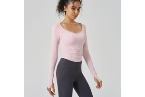 Spring Summer Lightweight Advanced Yoga Coat Women Pilates Training Fitness Fixed Cup Pleated Slim Exercise Long Sleeve