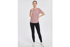 Women Crew Neck Curved Hem Short Sleeve T-Shirt, Soft Loungewear Athletic Top for Yoga & Daily Wear, customizable