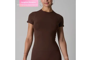 2026 Soft Seamless for High-Elasticity Round Neck Solid Sports Yoga Running Short Sleeve T-Shirt Top for Women