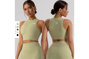 Customized Logo Breathable Skin Friendly Sports Vest Stand up Collar Tight Fit Beauty Back Running Fitness Yoga Vest for Women