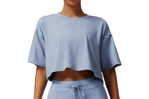 Women's Lightweight Breathable Sports Top for Fitness Running Yoga-Comfortable Short-Sleeved Fitness Clothing with Front Logo