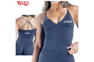 2026 Hot V Neck Seamless Yoga Top for Women Quick Dry Breathable Workout Running Gym Fitness Cross Back Vest Sports Tank Top