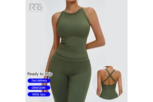 Roregal Running Fitness Gym High Neck Sport Tank Women's Cross-Back Yoga Tank Top with Removable Pads